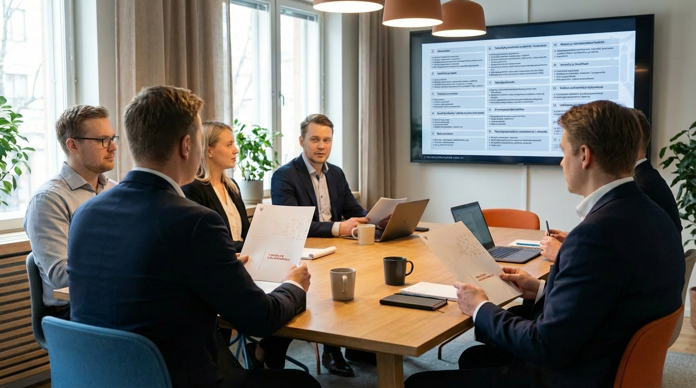 Tekoälyn hallintamalli ja AI governance — tiimi suunnittelee hallintamallia